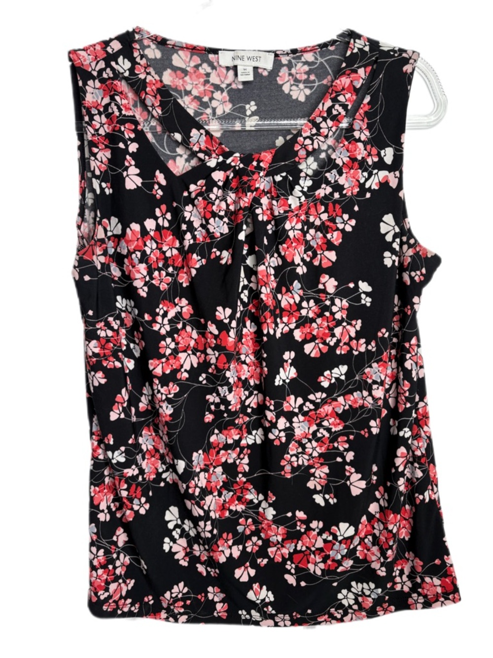 Nine West Black Floral Twist Neckline M